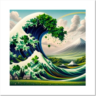 Emerald Wave: Kanagawa Meets St. Patrick's Day Posters and Art